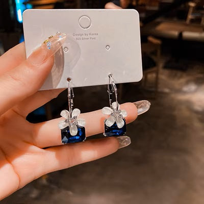 Blue Flower Hoop Earrings