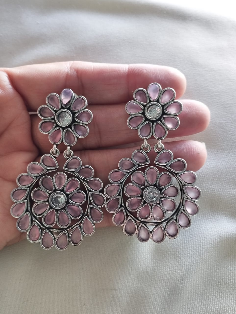 Elegant Pink stone Oxidised Earrings