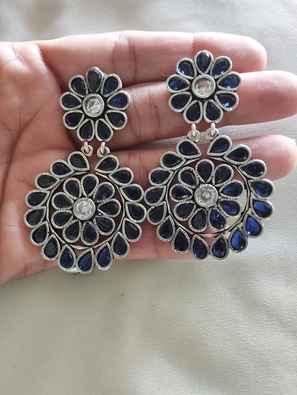 Blue stone Oxidised Earrings