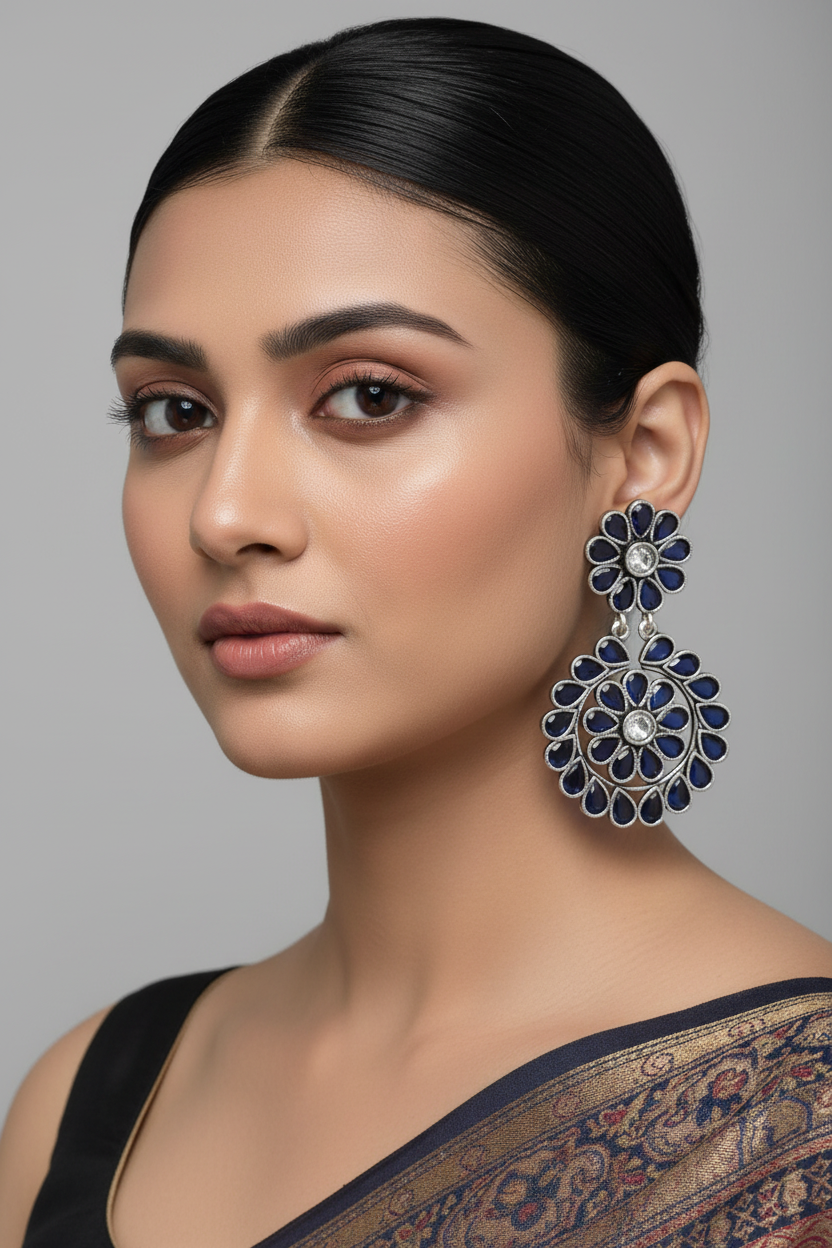 Blue stone Oxidised Earrings