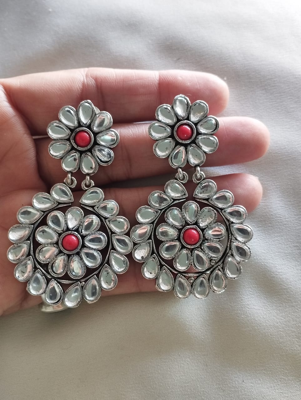 White Stone Oxidised Earrings
