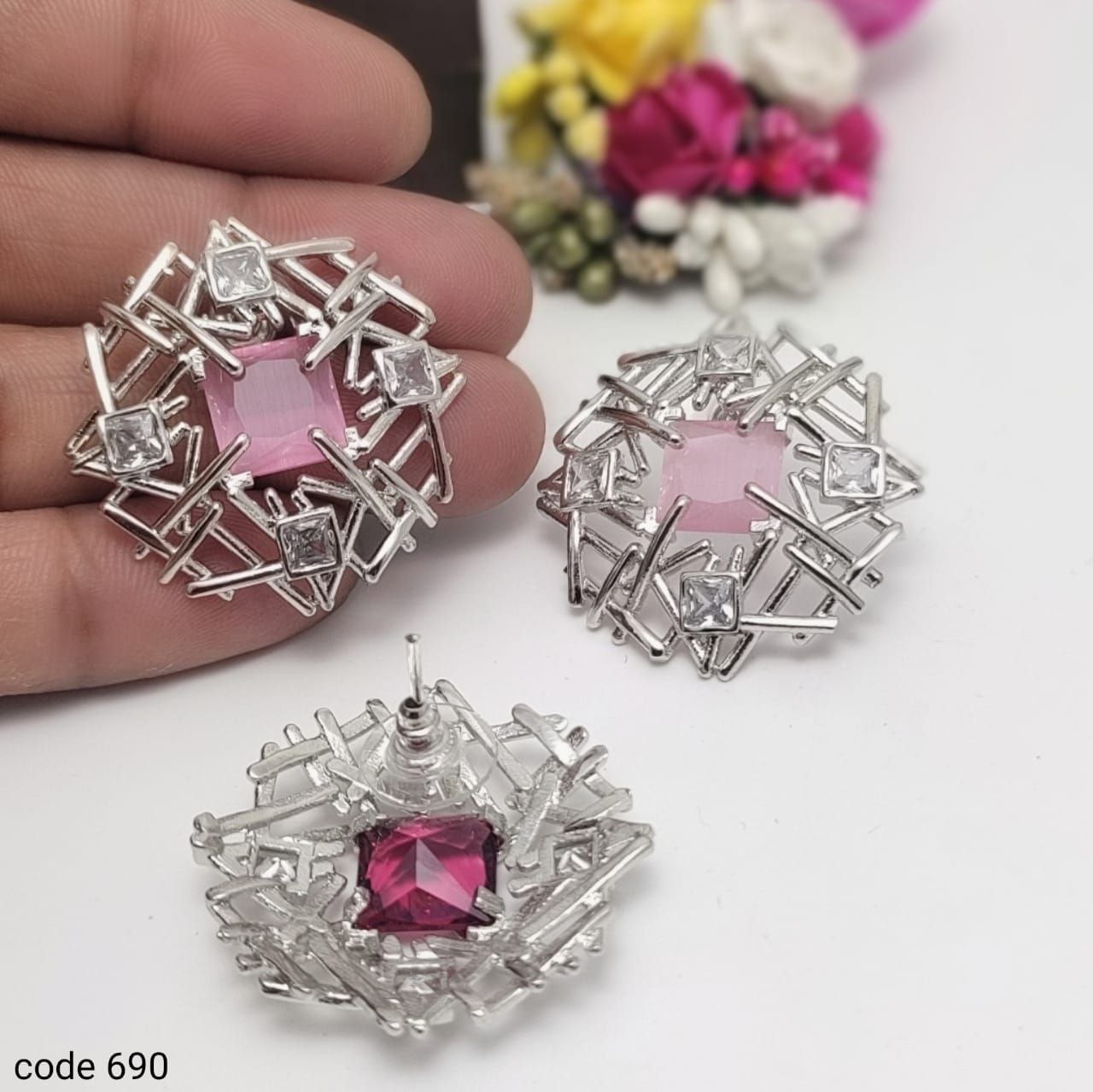 Silver Tone Light Pink AD Stud – INSTAR JEWELLERY