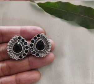 Silver Tone Black Oxidised Earring