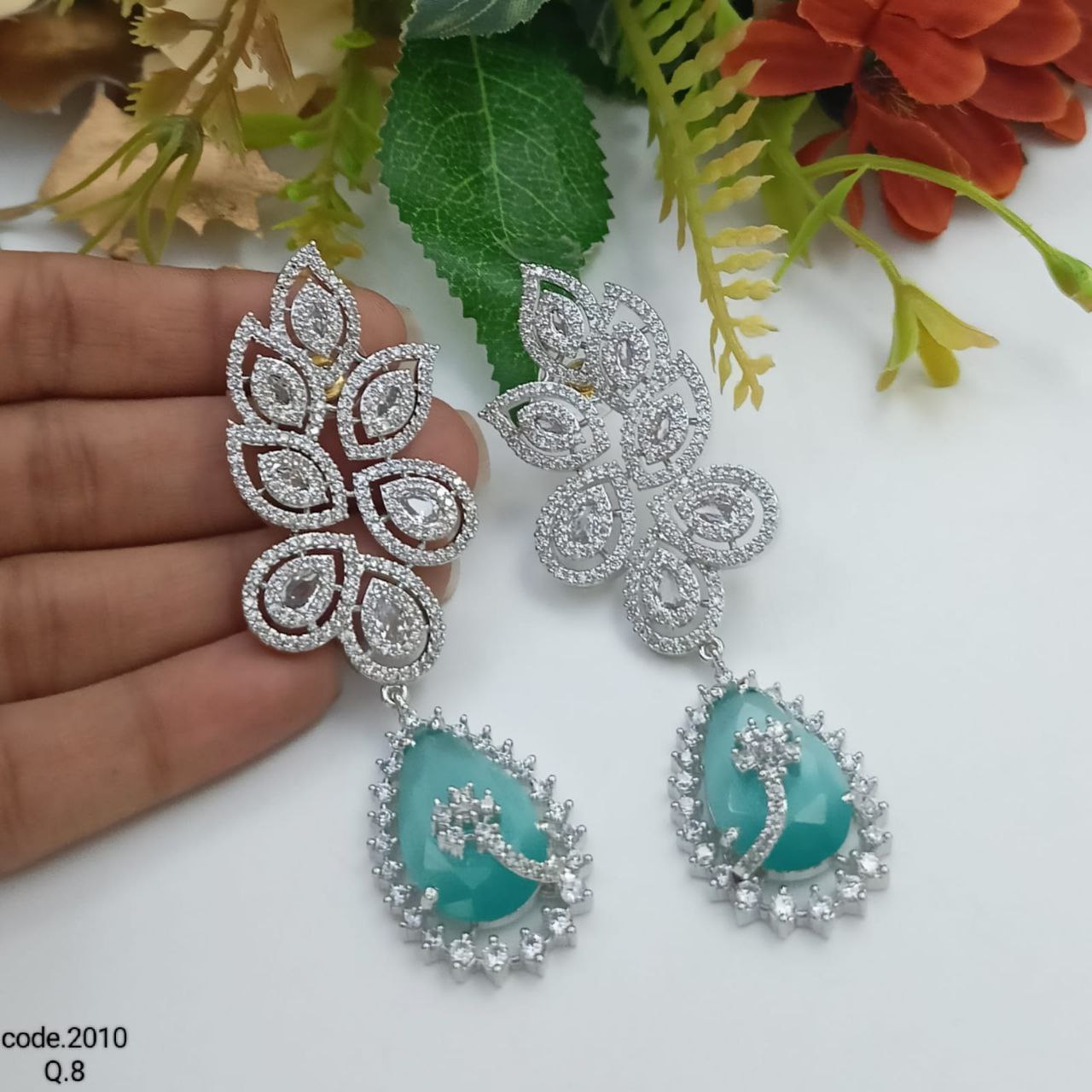 Exquisite Silvertone Green AD Earring - INSTAR JEWELLERY