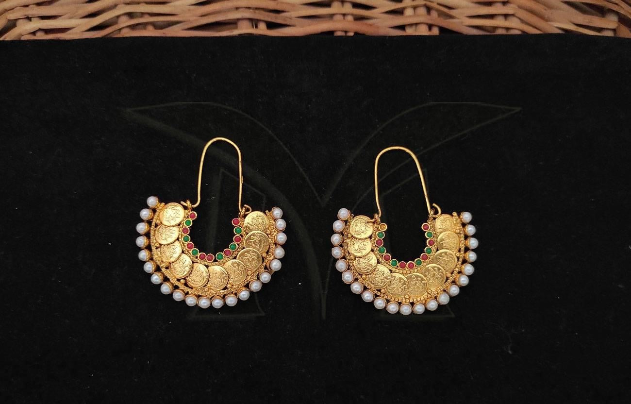 Gold Coin Pearl Hoops
