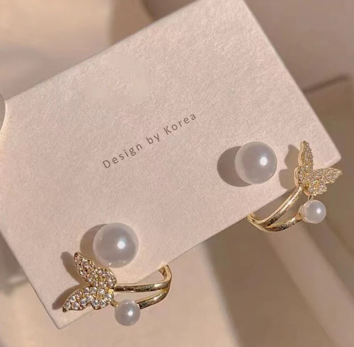 Butterfly Pearl Stud Earring