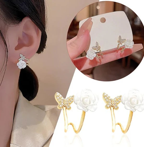 Butterfly Flower Huggie Earring