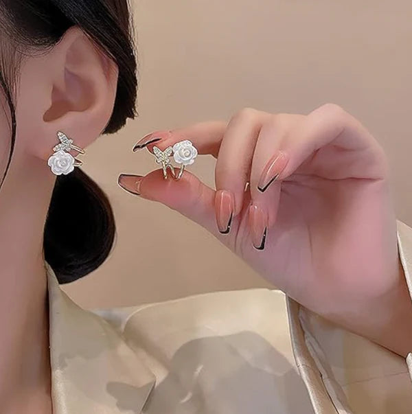 Butterfly Flower Huggie Earring