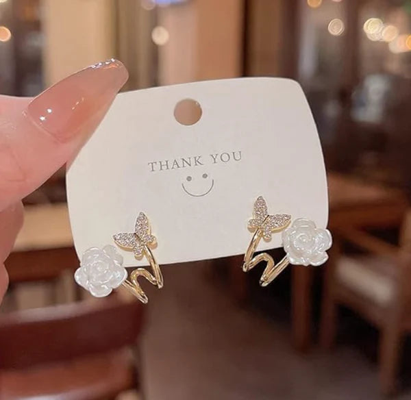Butterfly Flower Huggie Earring