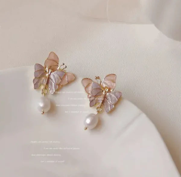 Butterfly Pearl Drop Earring
