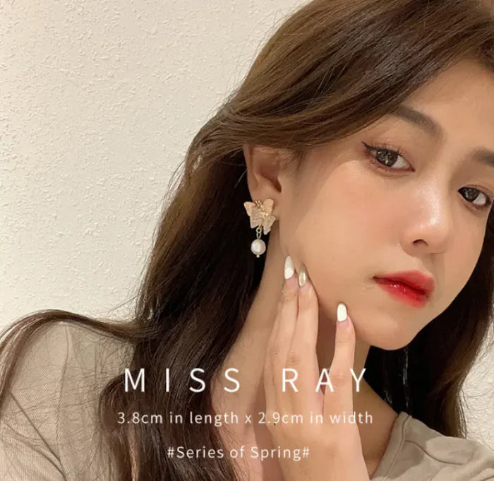 Butterfly Pearl Drop Earring