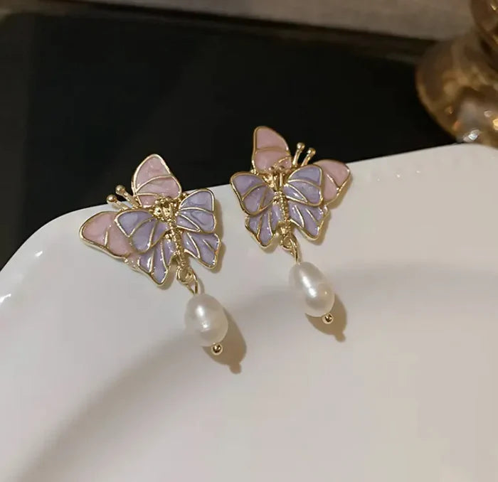 Butterfly Pearl Drop Earring