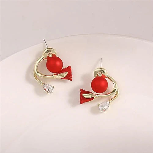 Red Flower Stud Earring