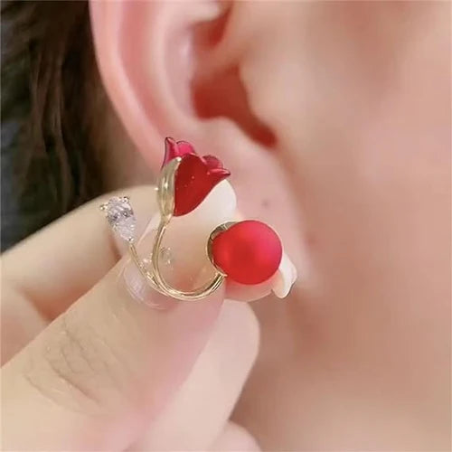 Red Flower Stud Earring