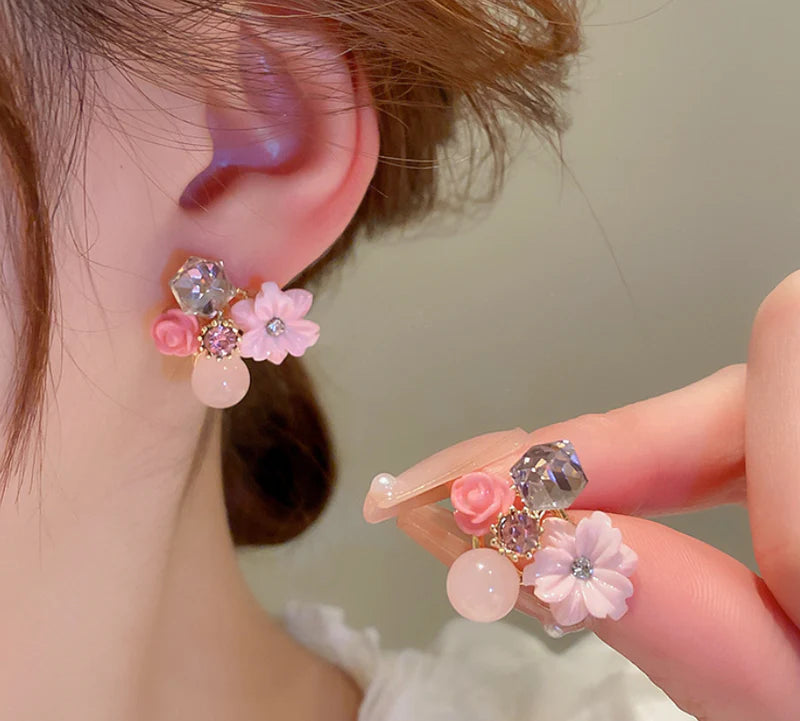 Pink Flower Stud Earring