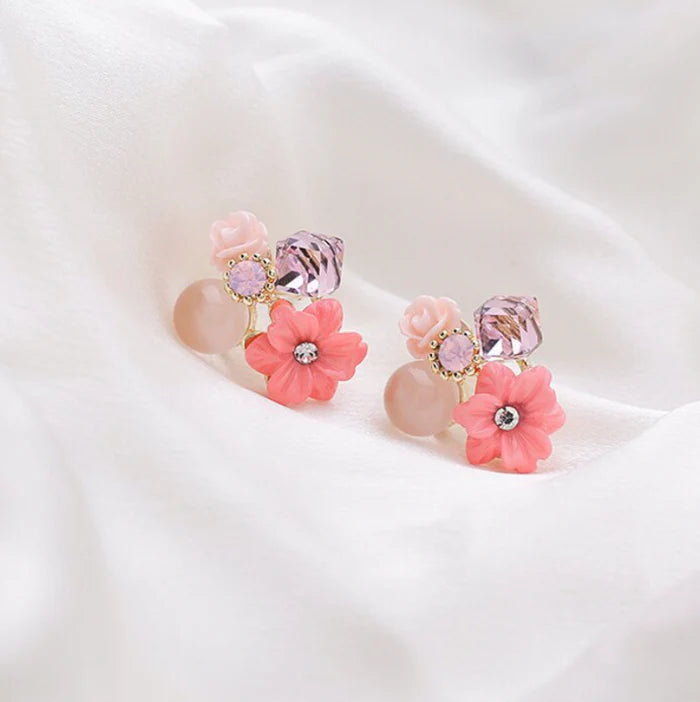 Pink Flower Stud Earring