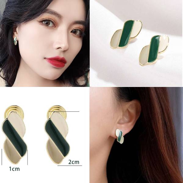 Green white Grey Stud Earring