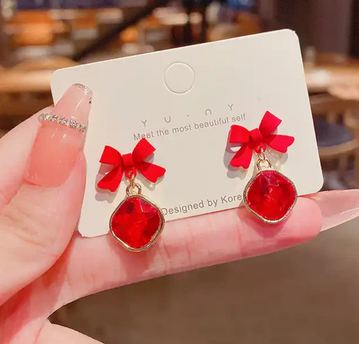 BOW KNOT CRYSTAL DROP EARRING