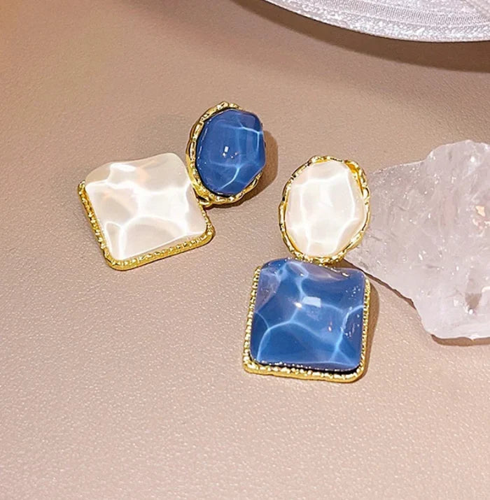 Blue and White Drop Earrings