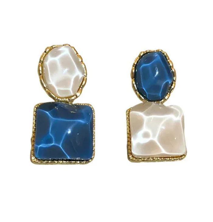 Blue and White Drop Earrings
