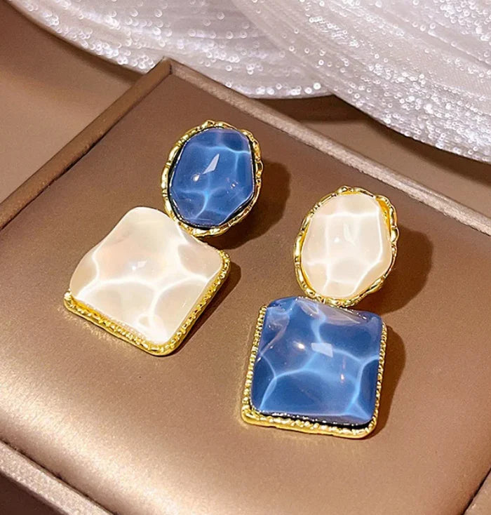 Blue and White Drop Earrings