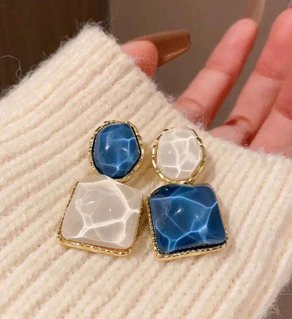 Blue and White Drop Earrings