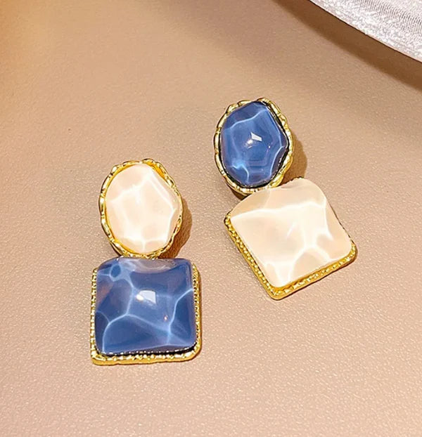 Blue and White Drop Earrings