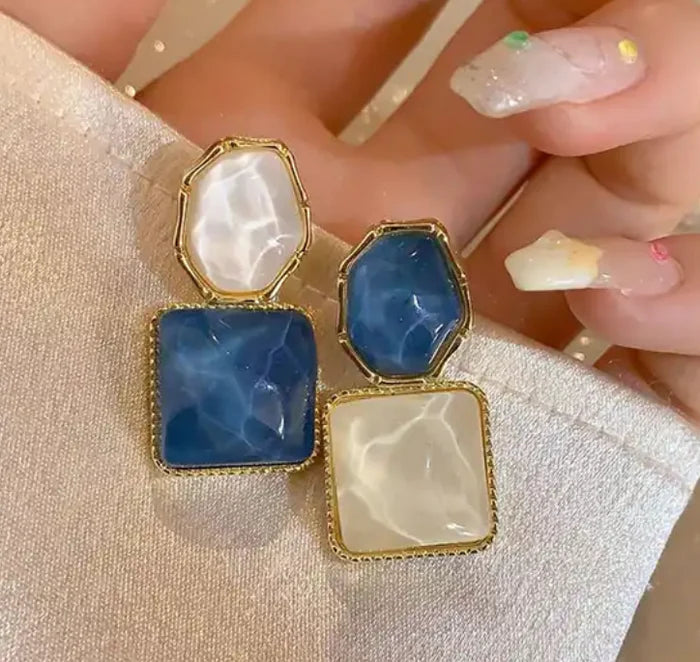 Blue and White Drop Earrings