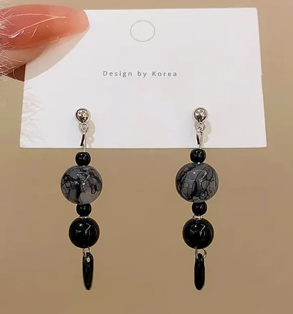 Black Beads Drop Earrings