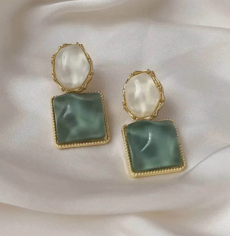 Green And White Drop Earring