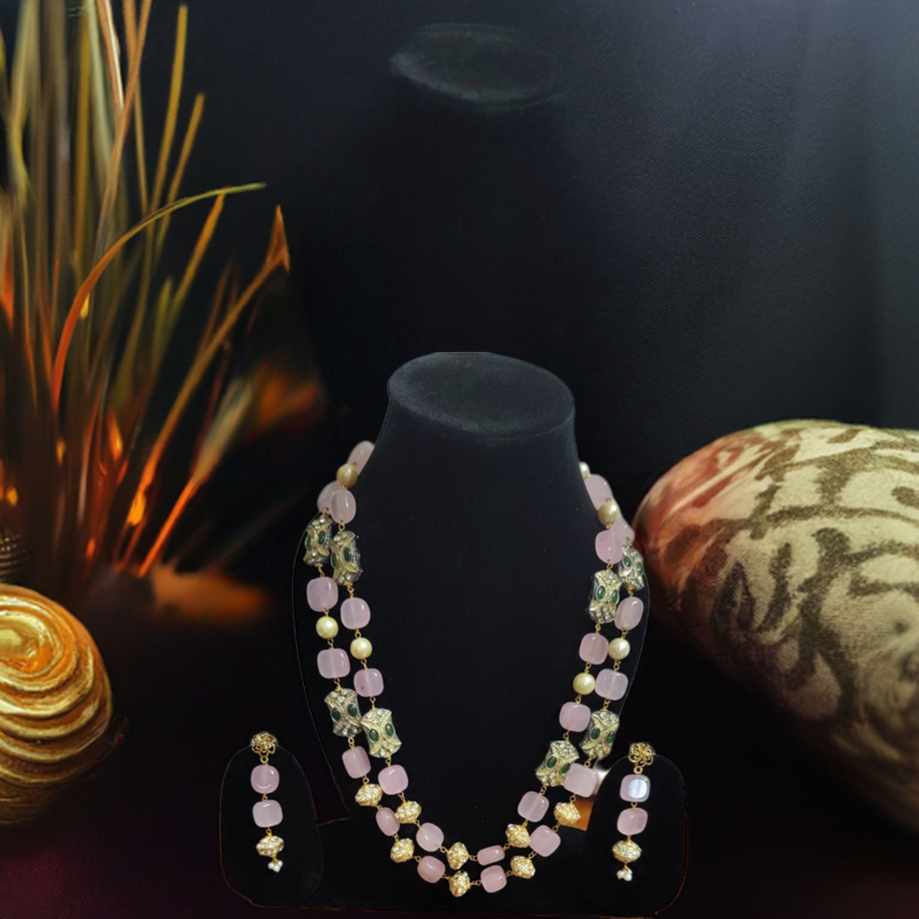 BABY PINK GLASS STONE NECKLACE SET