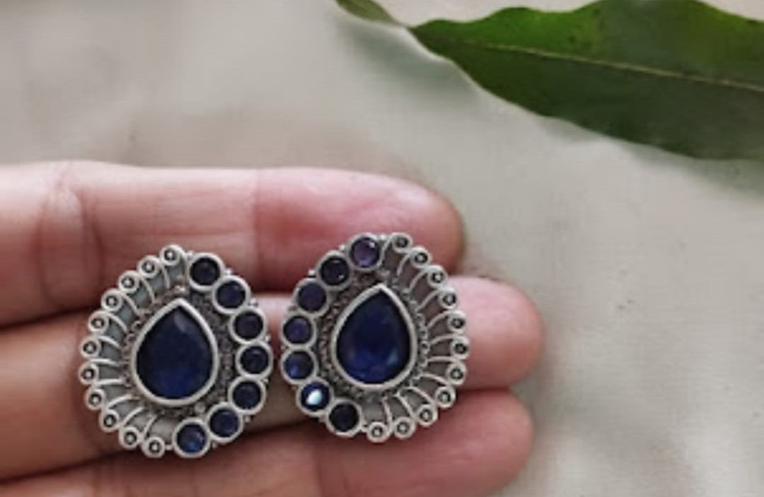 Silver Tone Blue Oxidised Stud