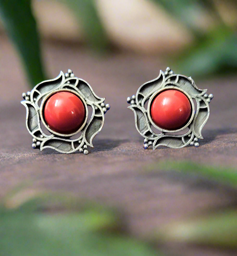 coral Red Oxidised Stud