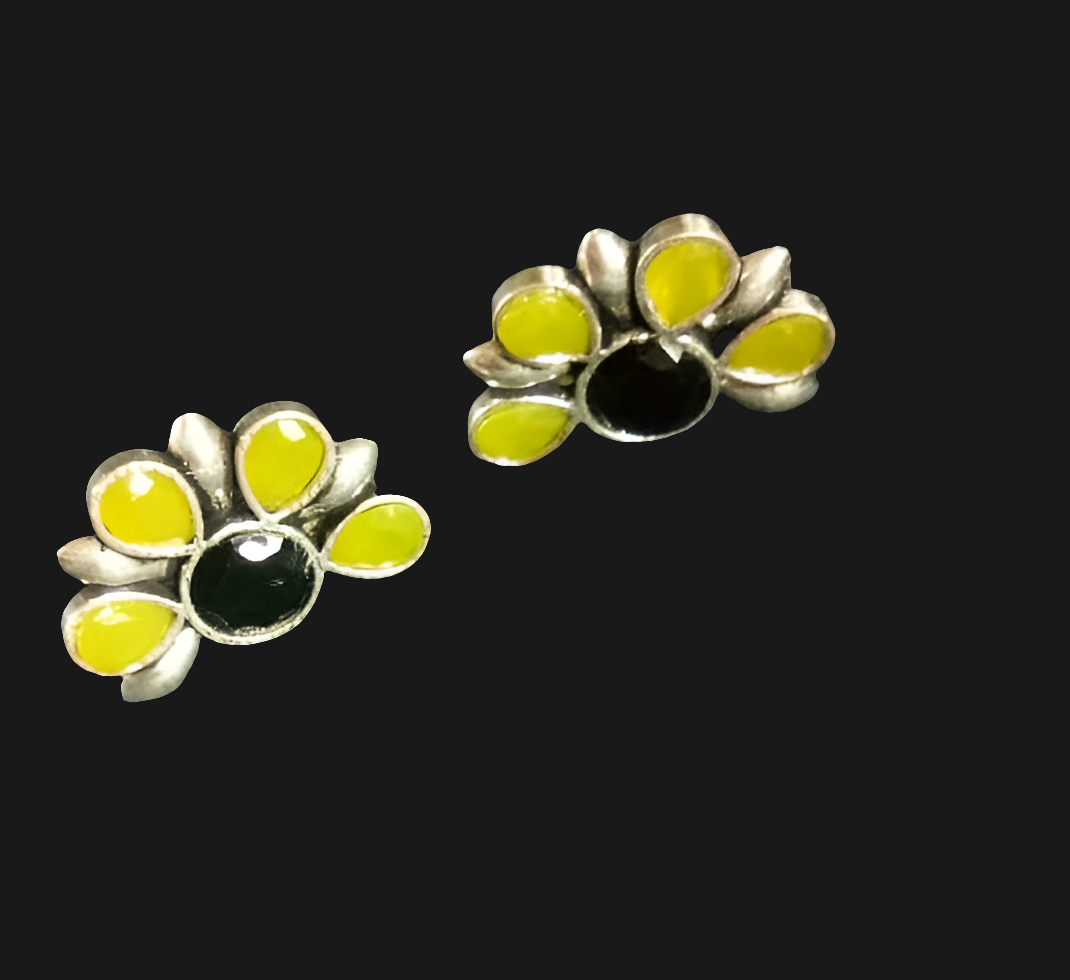 Green and Black Stone Oxidised Earrings