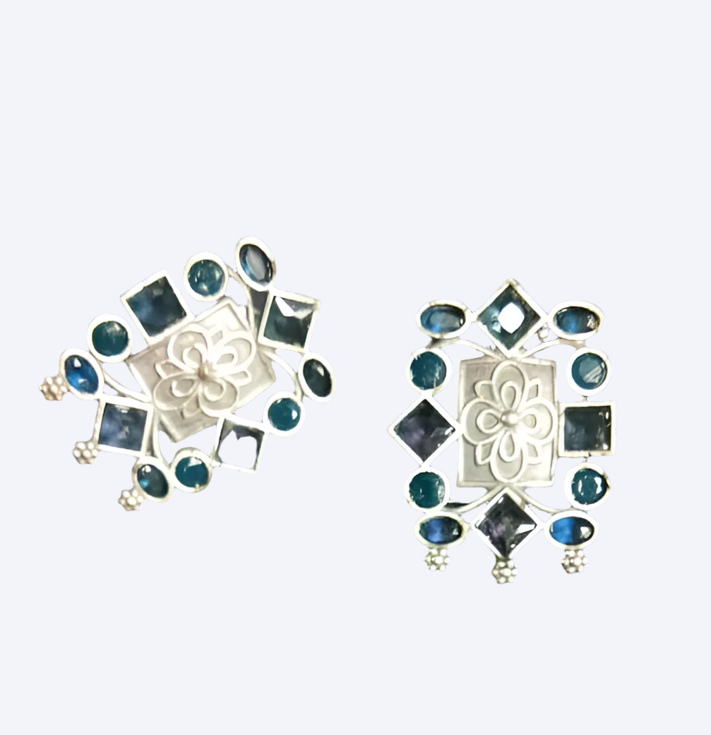 Blue Square Oxidised Earrings