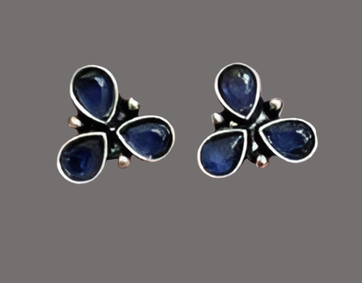 Blue stone Oxidised Stud