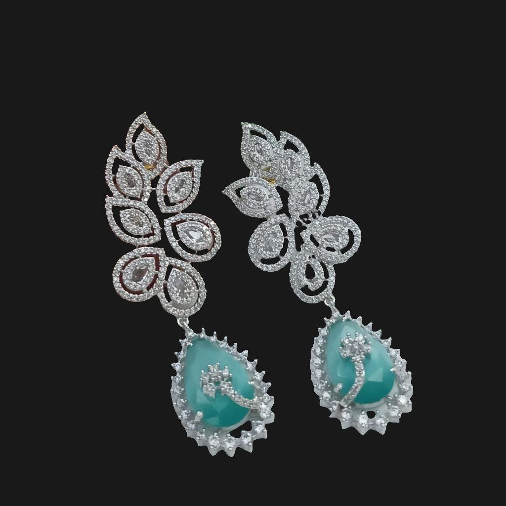 Exquisite Silvertone Green AD Earring