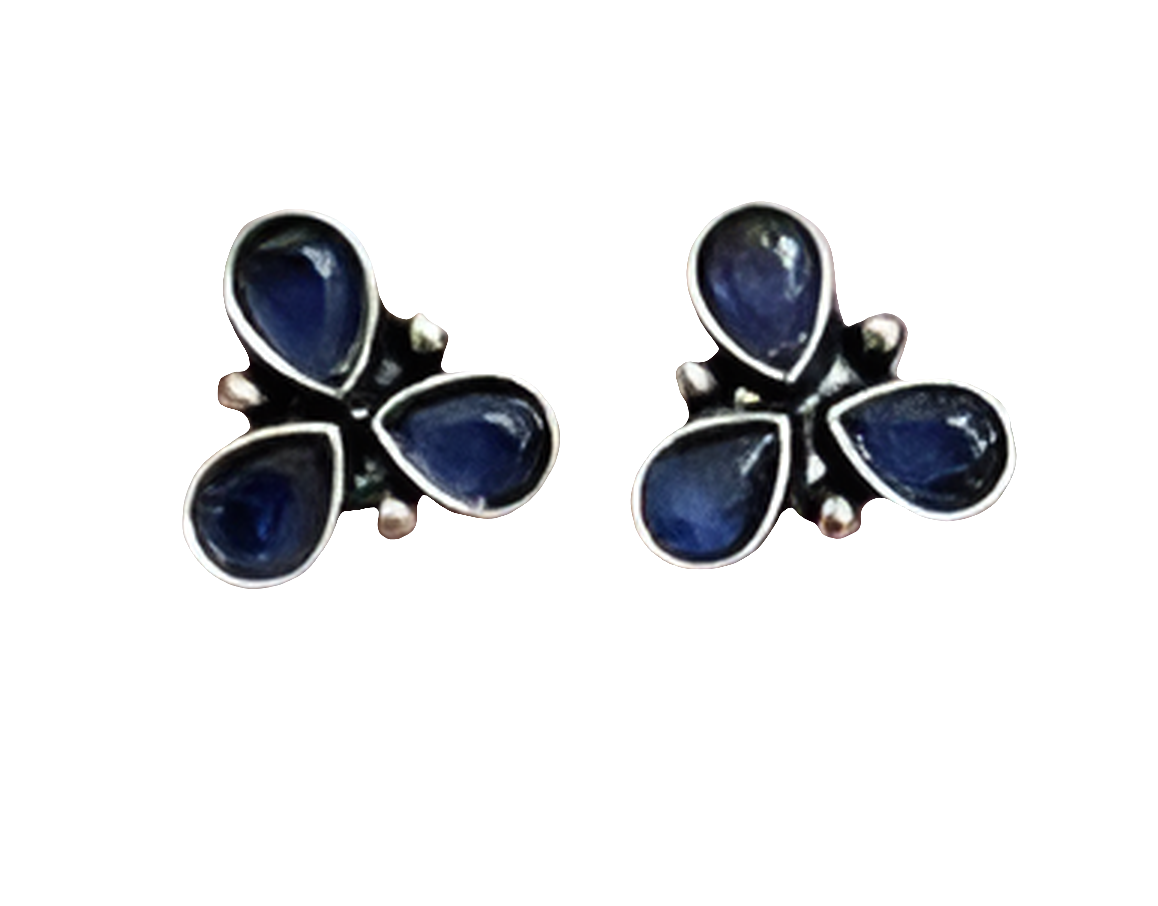 Blue stone Oxidised Stud