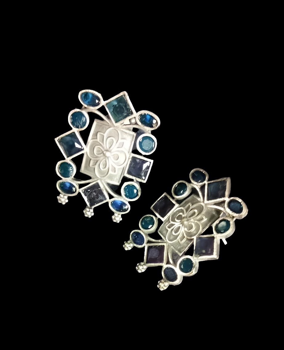 Blue Square Oxidised Earrings
