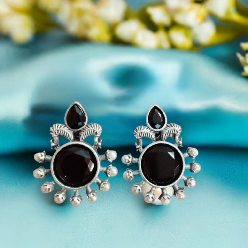 Black with Pearl Oxidised Stud