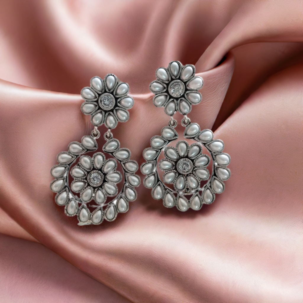 PEARL DANGLE OXIDISED EARRINGS