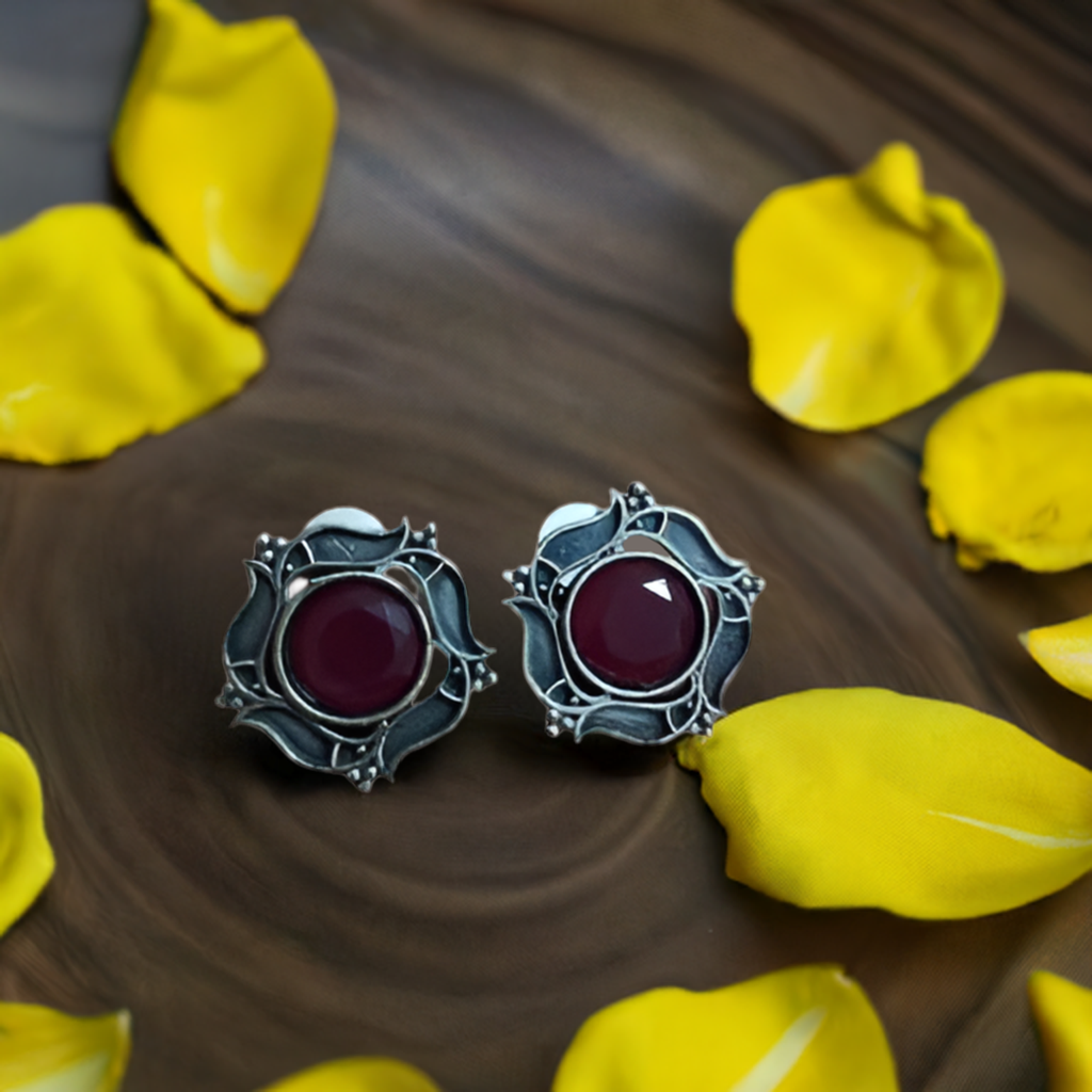 Pink Stone Oxidised Earring