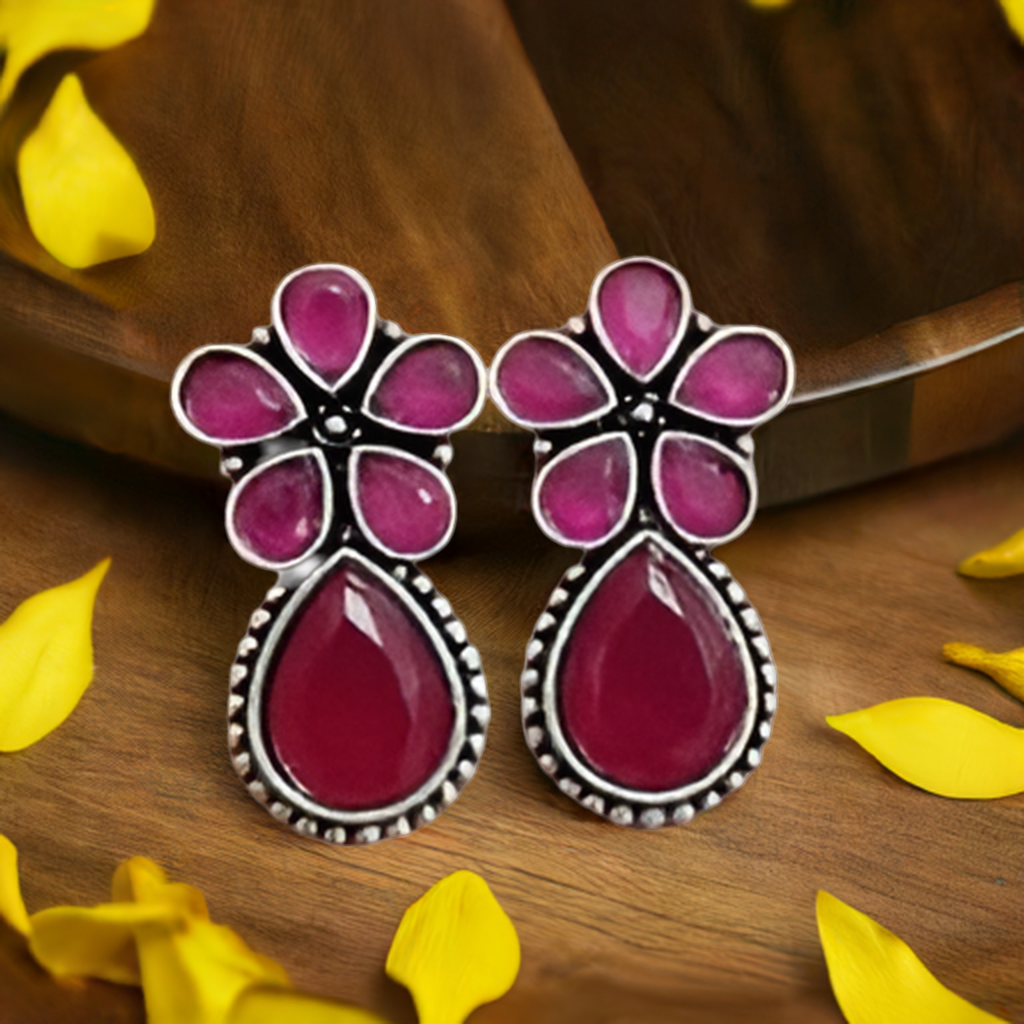 Pink Stone Oxidised earring