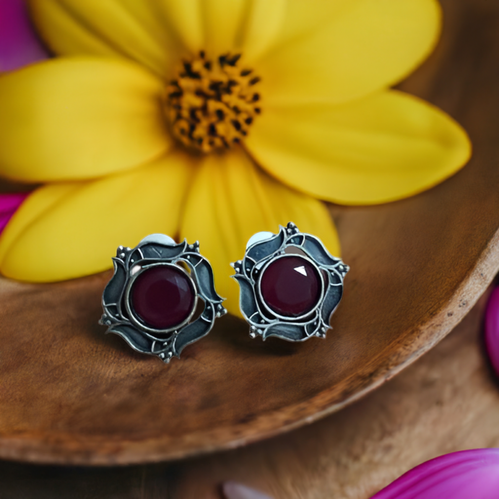 Pink Stone Oxidised Earring