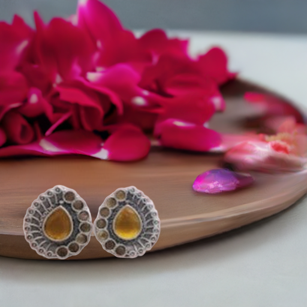 Silver Tone yellow Oxidised Stud
