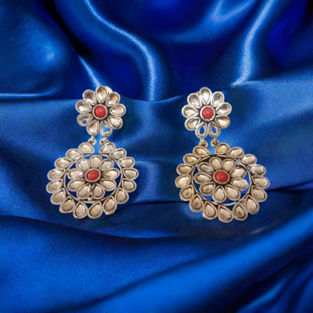 White Stone Oxidised Earrings