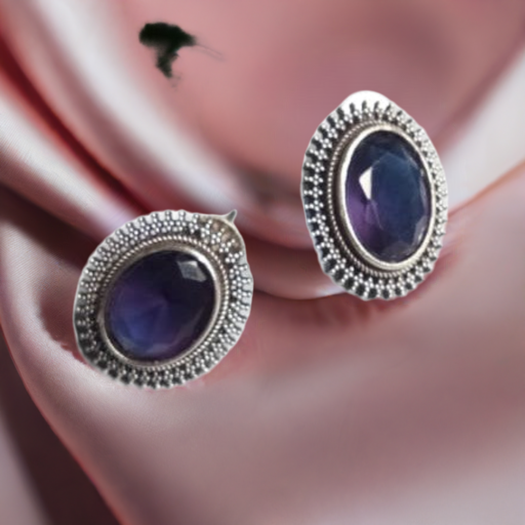 Blue Stone Oxidised Earrings
