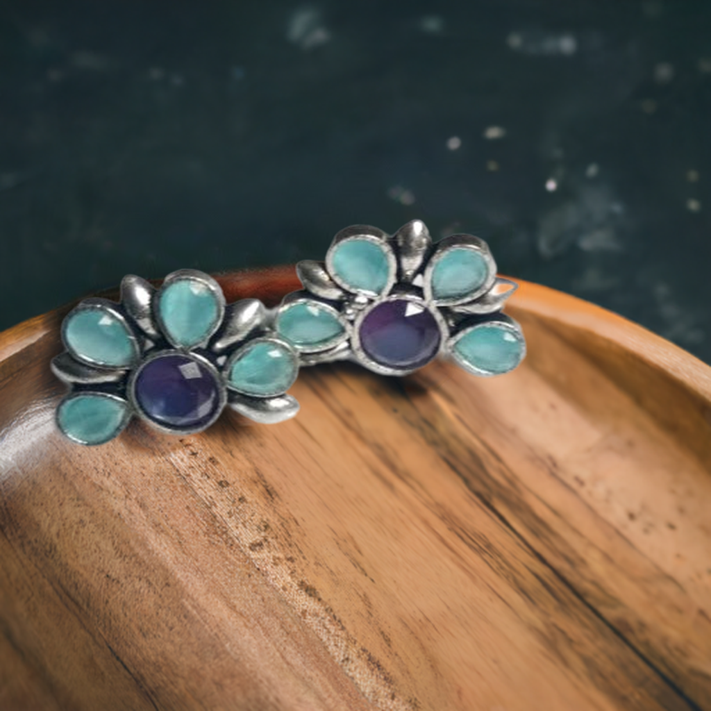 Sky blue stone oxidised earrings