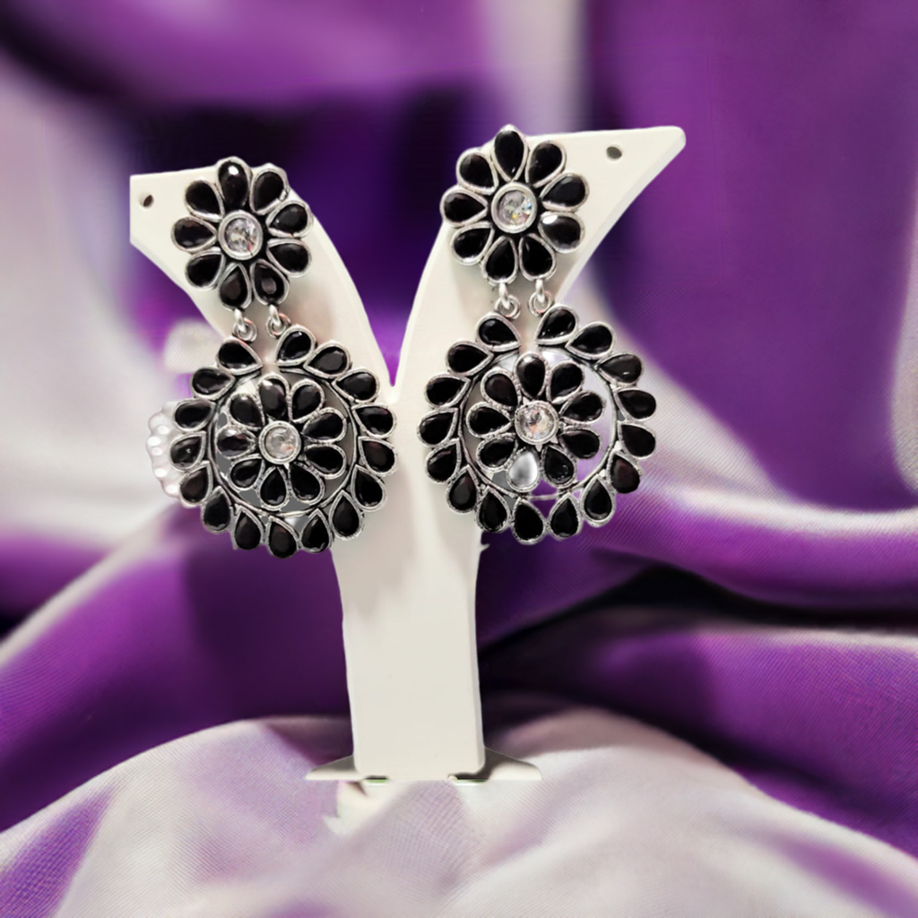 Black Stone Oxidised Earrings