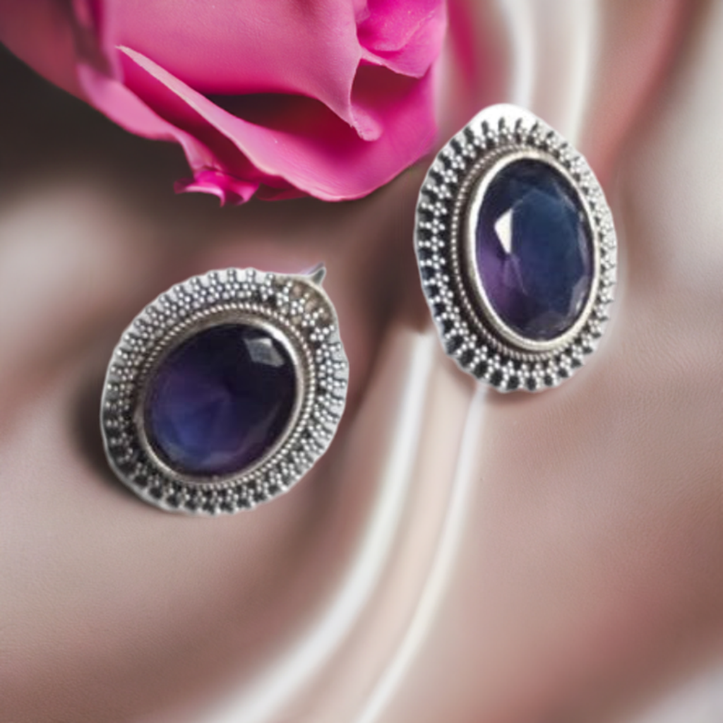 Blue Stone Oxidised Earrings